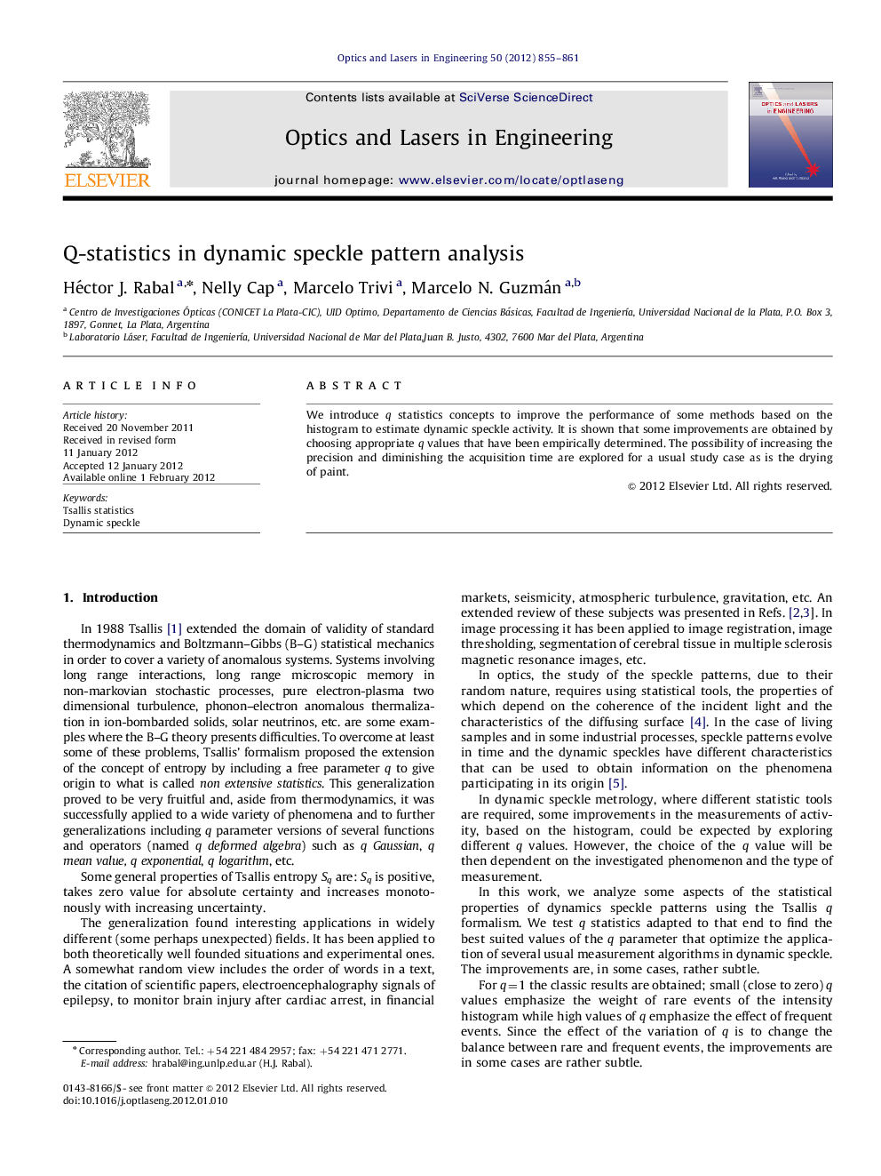 Q-statistics in dynamic speckle pattern analysis