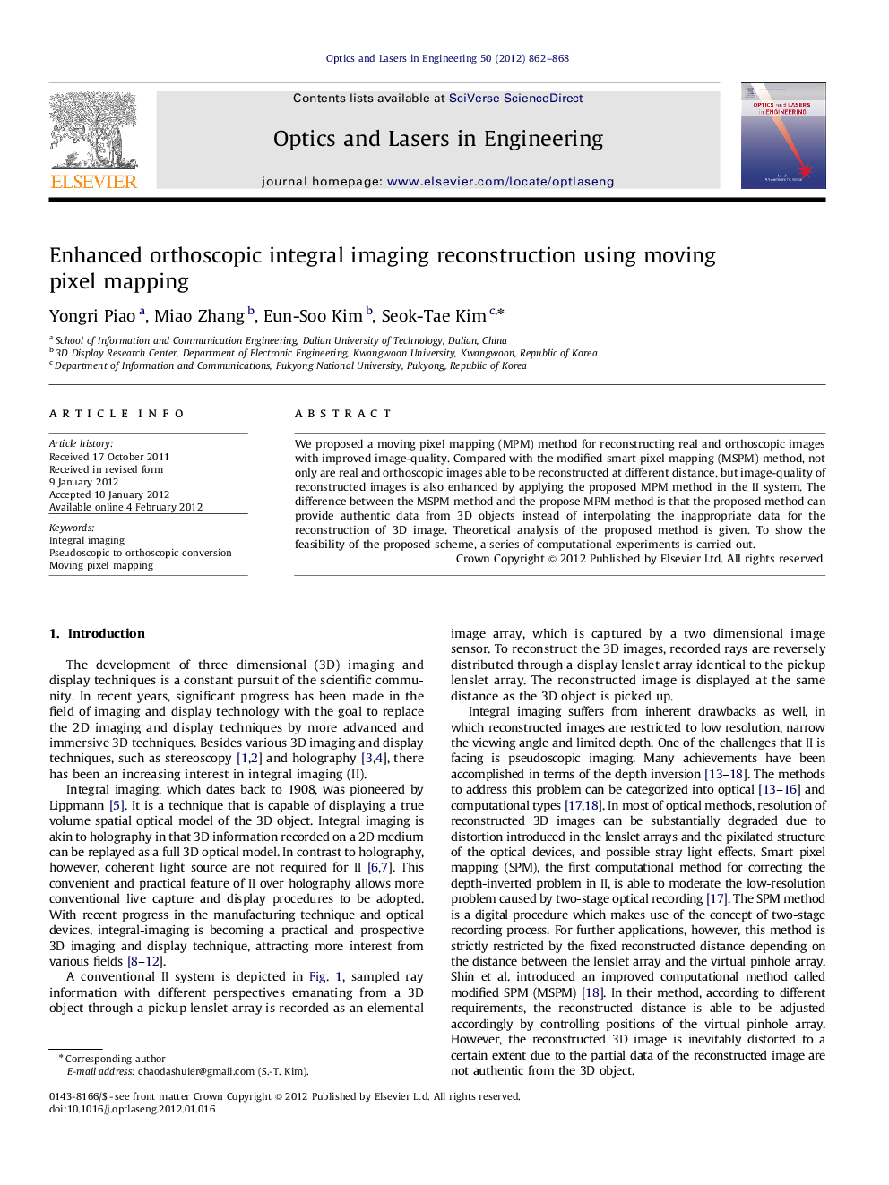 Enhanced orthoscopic integral imaging reconstruction using moving pixel mapping