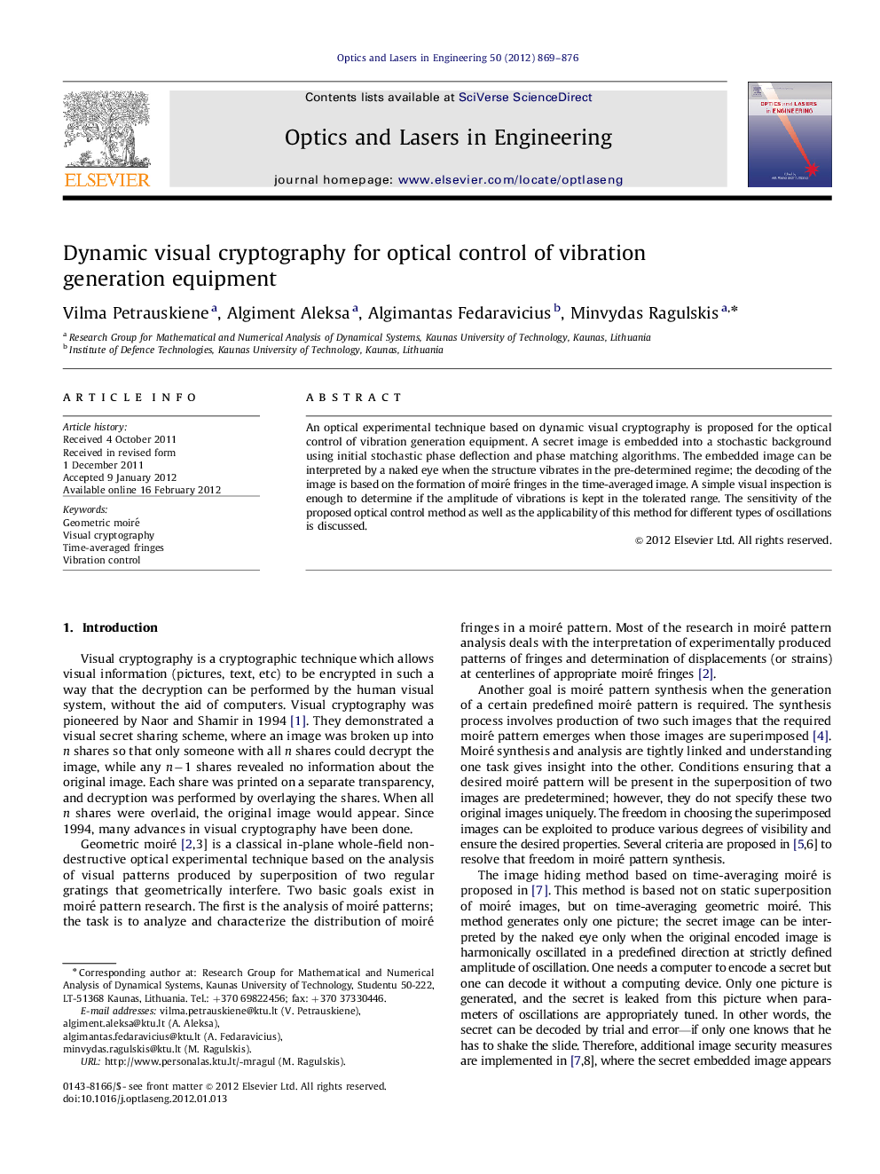 Dynamic visual cryptography for optical control of vibration generation equipment