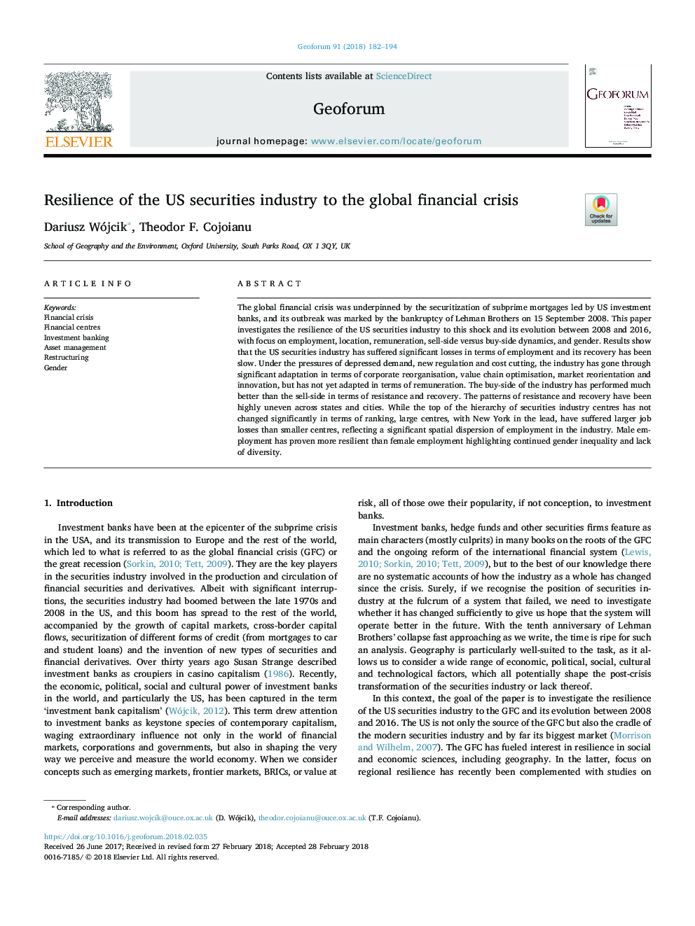 Resilience of the US securities industry to the global financial crisis