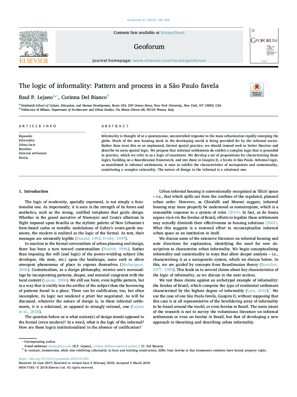 The logic of informality: Pattern and process in a SÃ£o Paulo favela