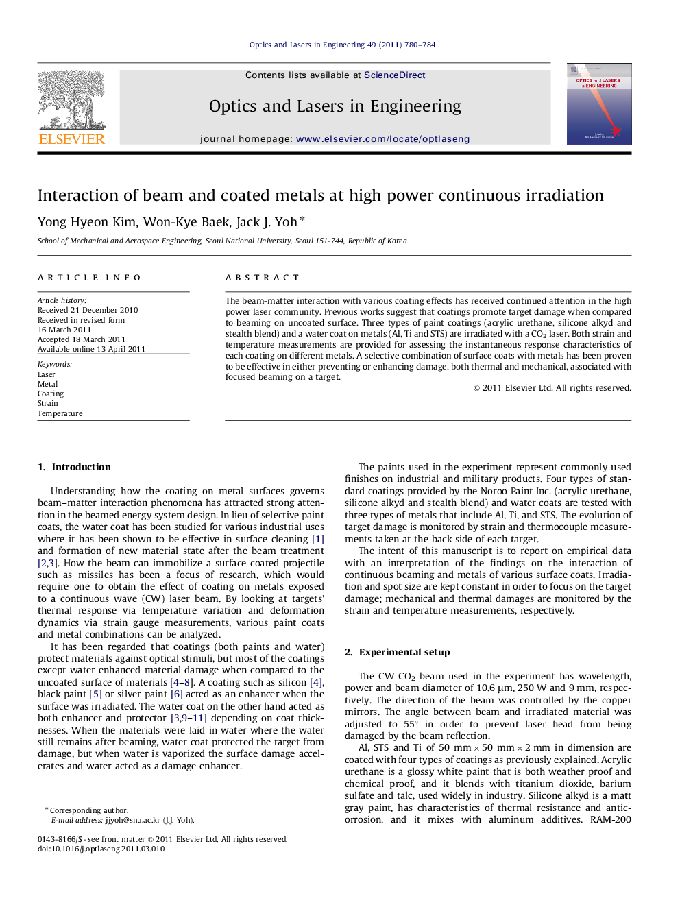 Interaction of beam and coated metals at high power continuous irradiation