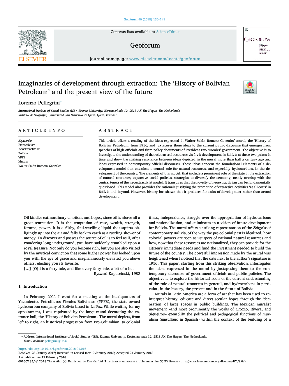 Imaginaries of development through extraction: The 'History of Bolivian Petroleum' and the present view of the future