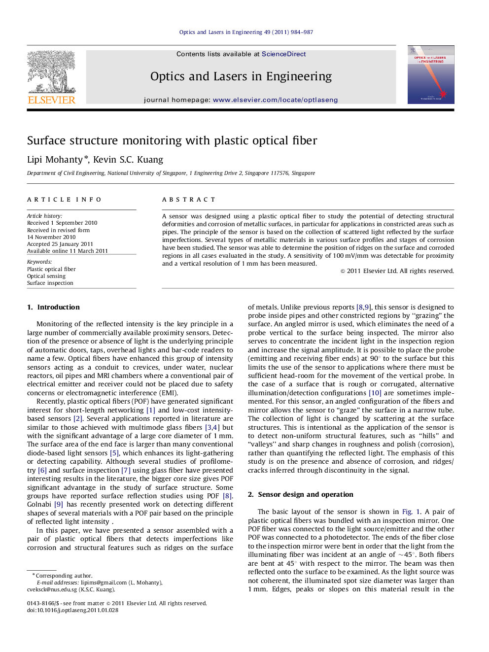 Surface structure monitoring with plastic optical fiber