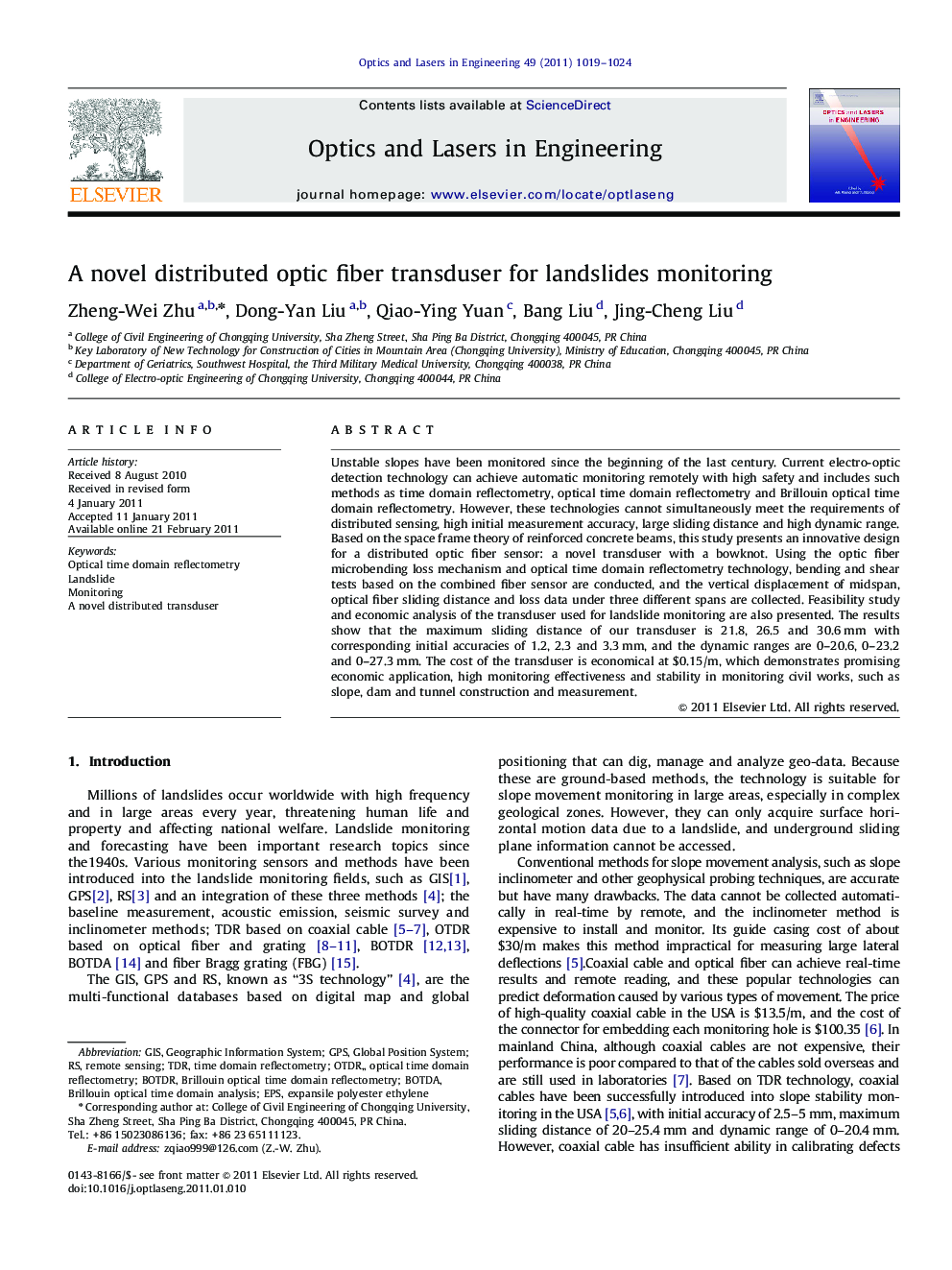 A novel distributed optic fiber transduser for landslides monitoring