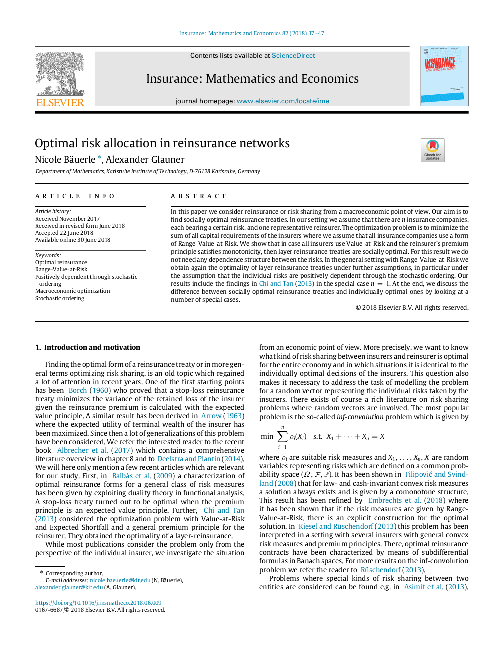 Optimal risk allocation in reinsurance networks