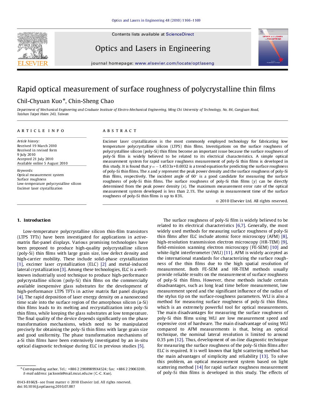 Rapid optical measurement of surface roughness of polycrystalline thin films