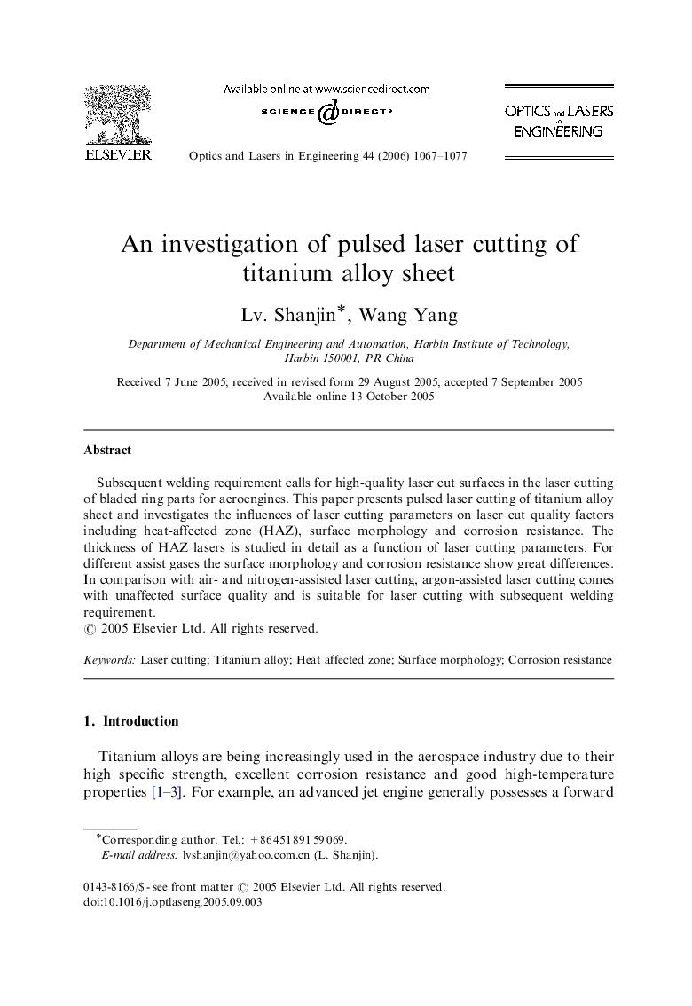 An investigation of pulsed laser cutting of titanium alloy sheet