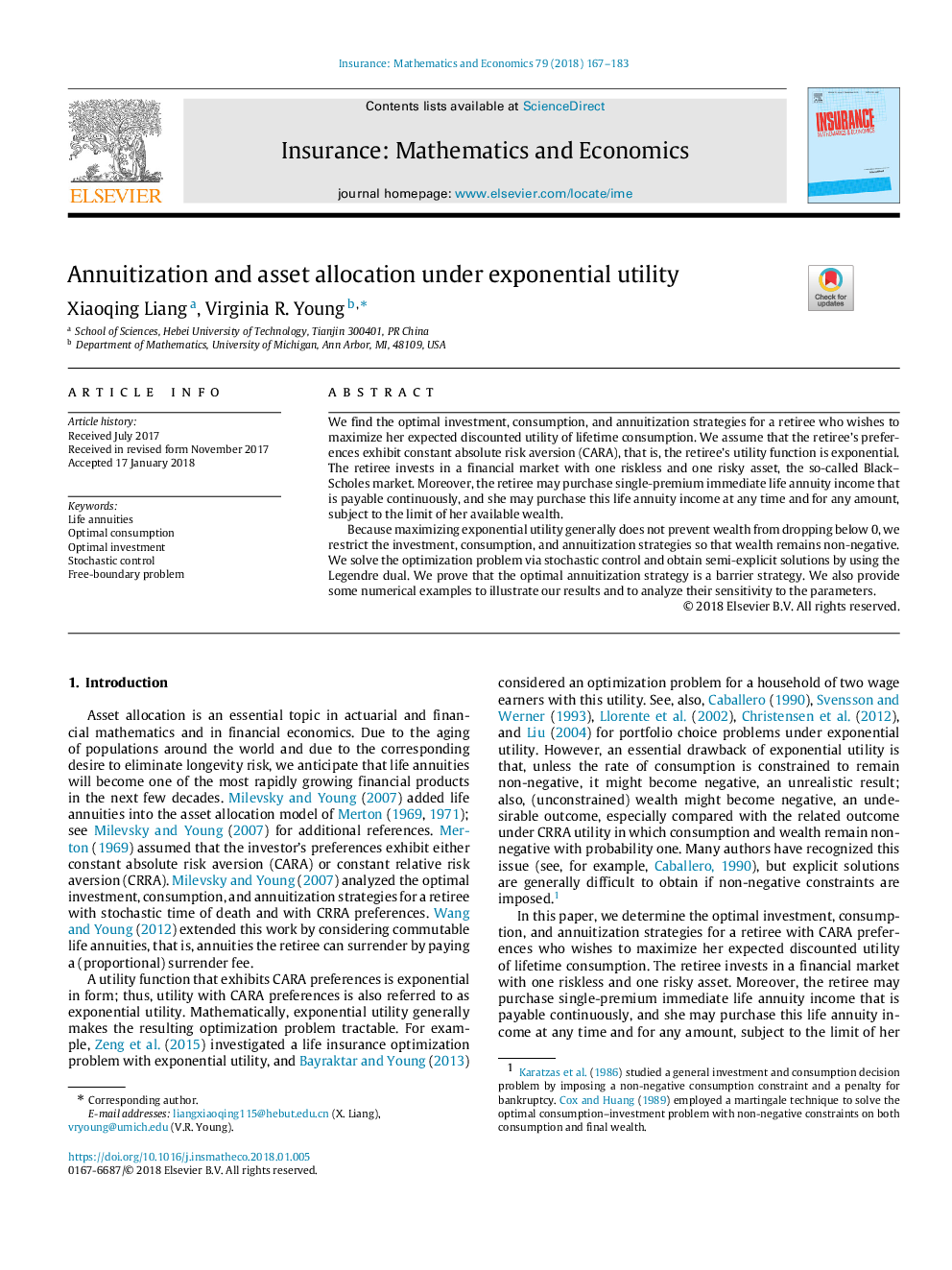 Annuitization and asset allocation under exponential utility