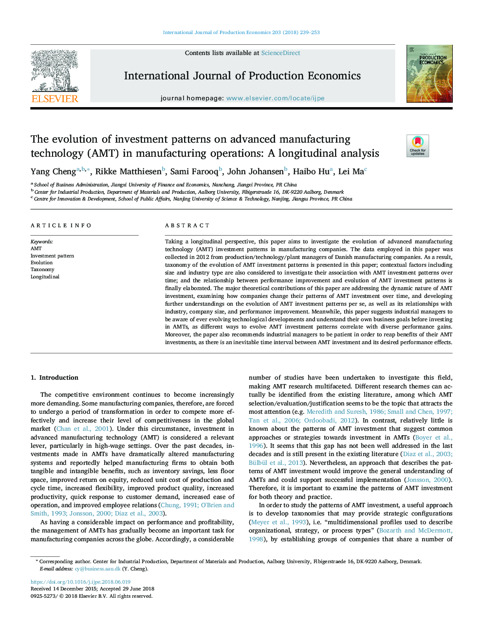 The evolution of investment patterns on advanced manufacturing technology (AMT) in manufacturing operations: A longitudinal analysis