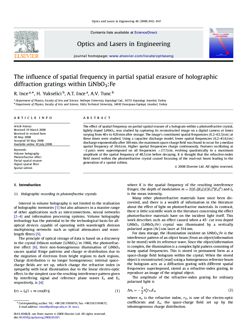 The influence of spatial frequency in partial spatial erasure of holographic diffraction gratings within LiNbO3:Fe