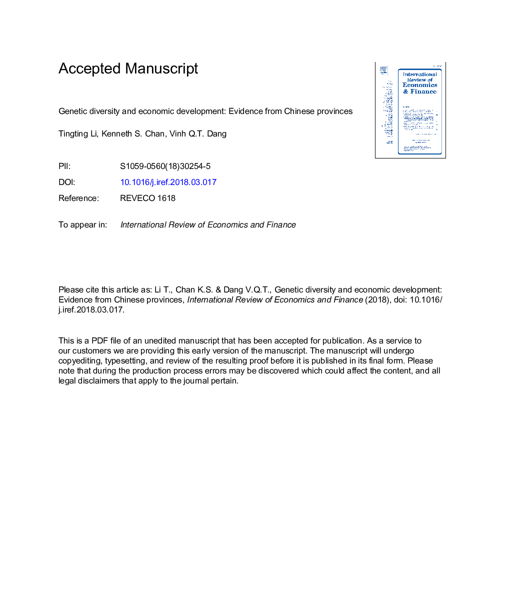 Genetic diversity and economic development: Evidence from Chinese provinces
