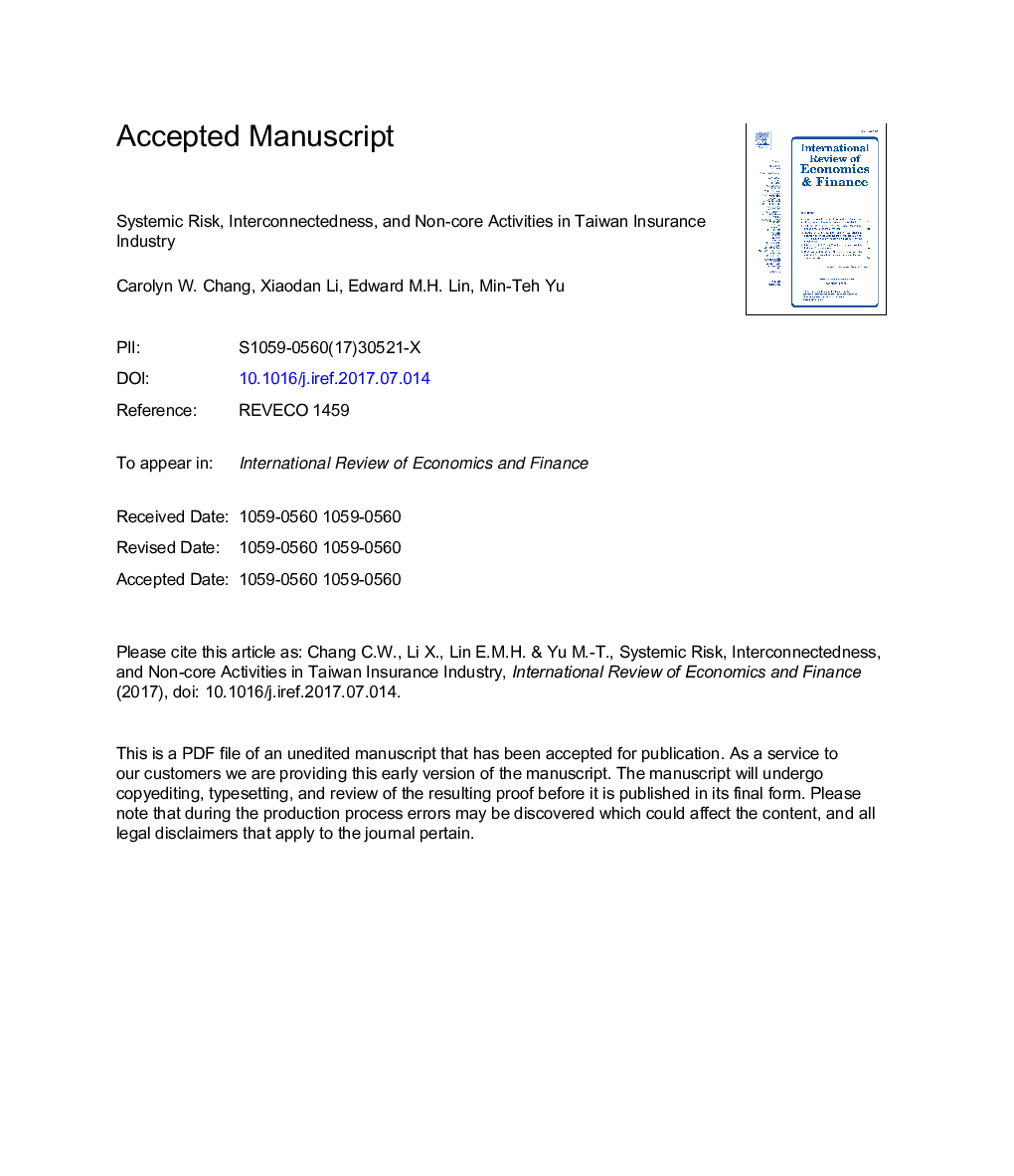 Systemic risk, interconnectedness, and non-core activities in Taiwan insurance industry