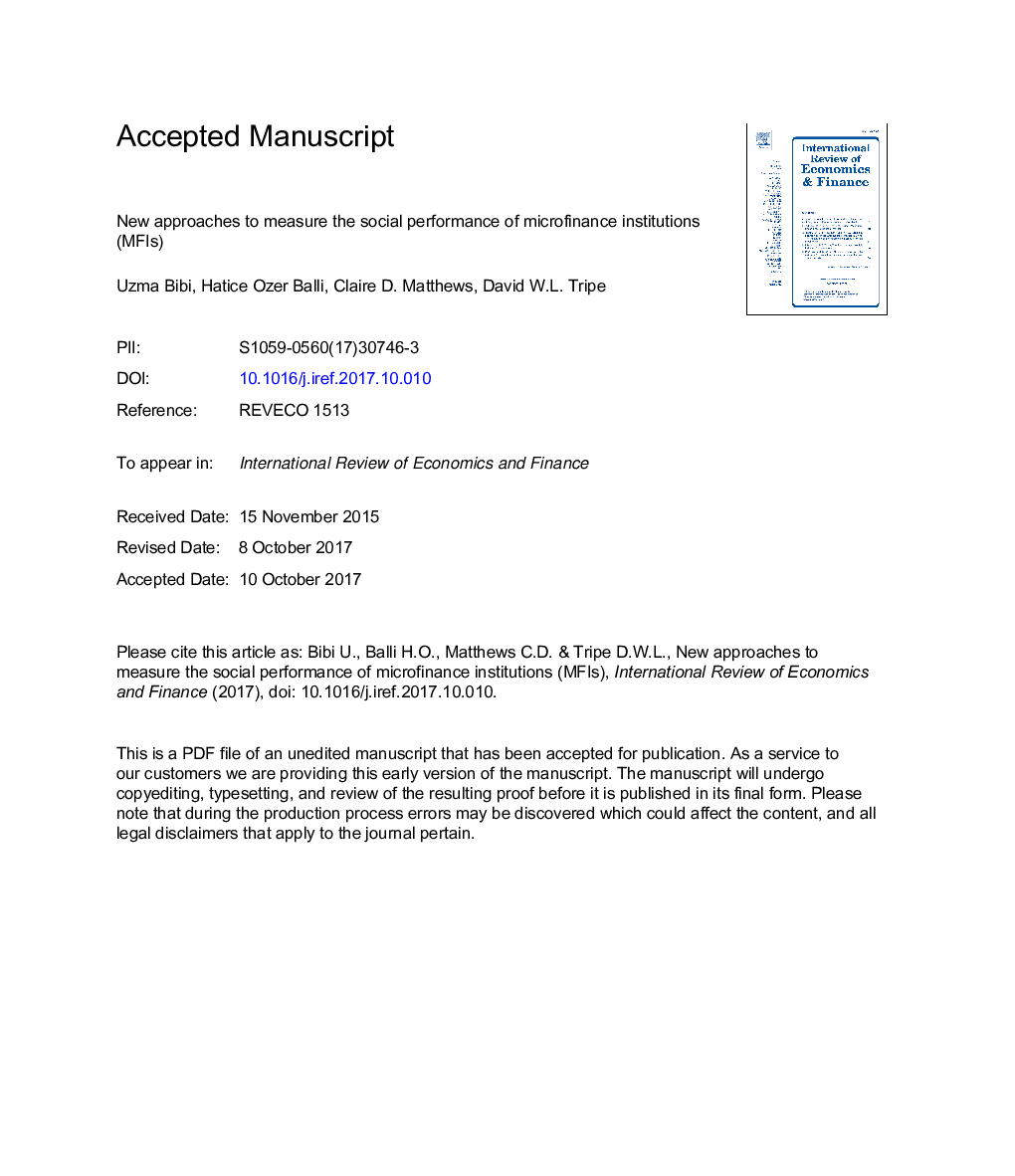 New approaches to measure the social performance of microfinance institutions (MFIs)