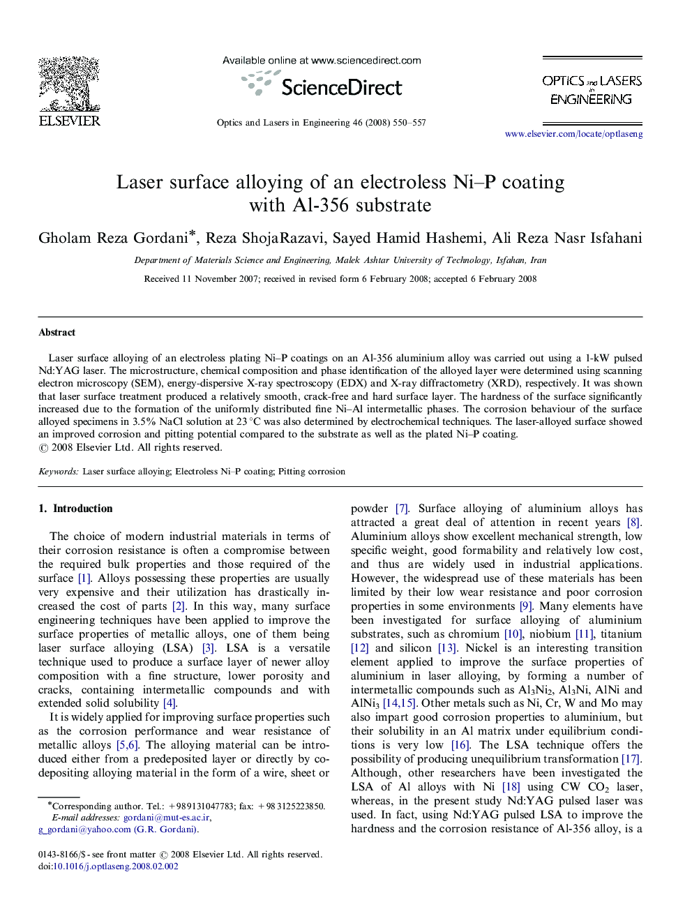 Laser surface alloying of an electroless Ni–P coating with Al-356 substrate