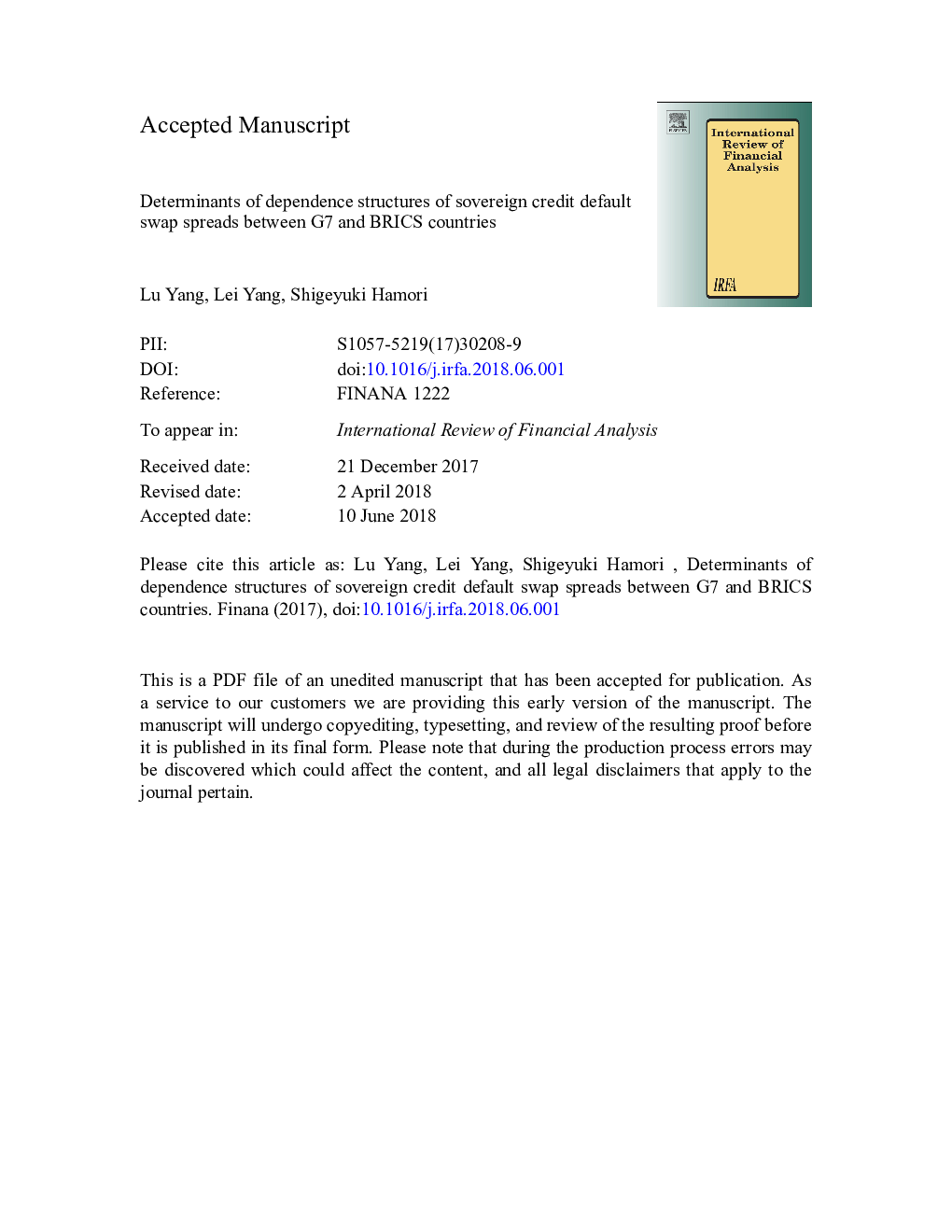 Determinants of dependence structures of sovereign credit default swap spreads between G7 and BRICS countries