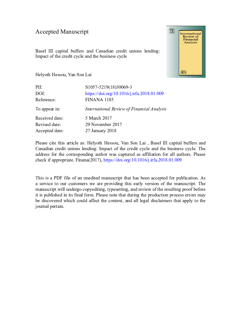 Basel III capital buffers and Canadian credit unions lending: Impact of the credit cycle and the business cycle