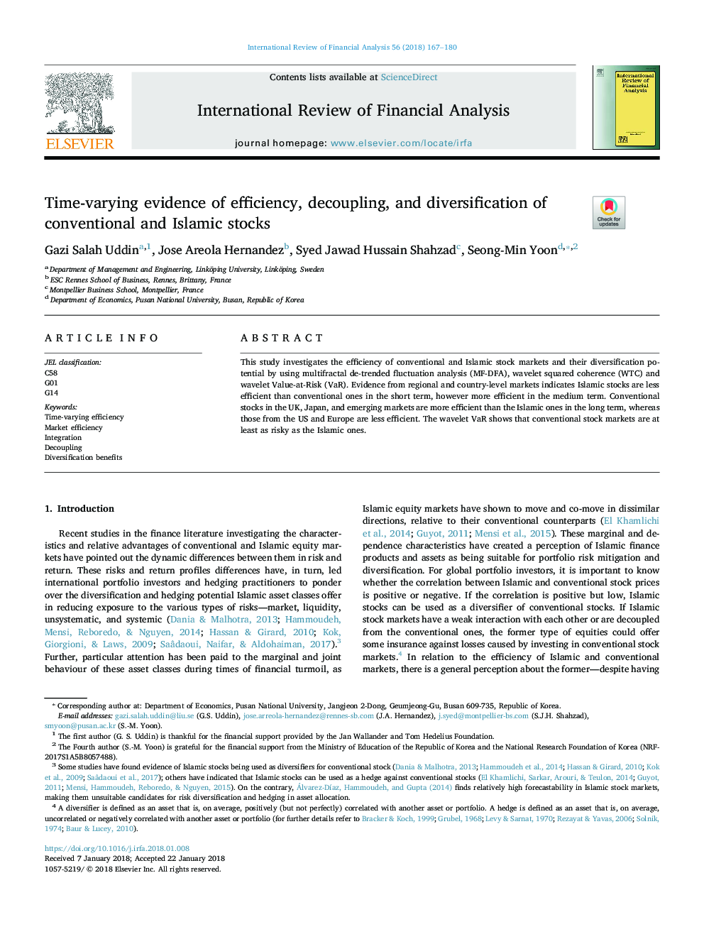 Time-varying evidence of efficiency, decoupling, and diversification of conventional and Islamic stocks