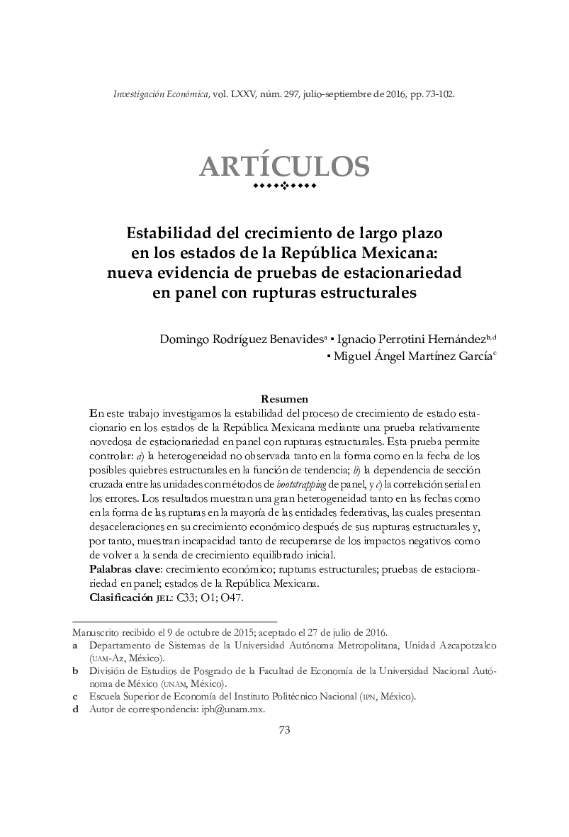 پایداری رشد بلندمدت در ایالتهای مکزیک: شواهد جدید تست استقامتی پانل با شکستهای ساختاری 