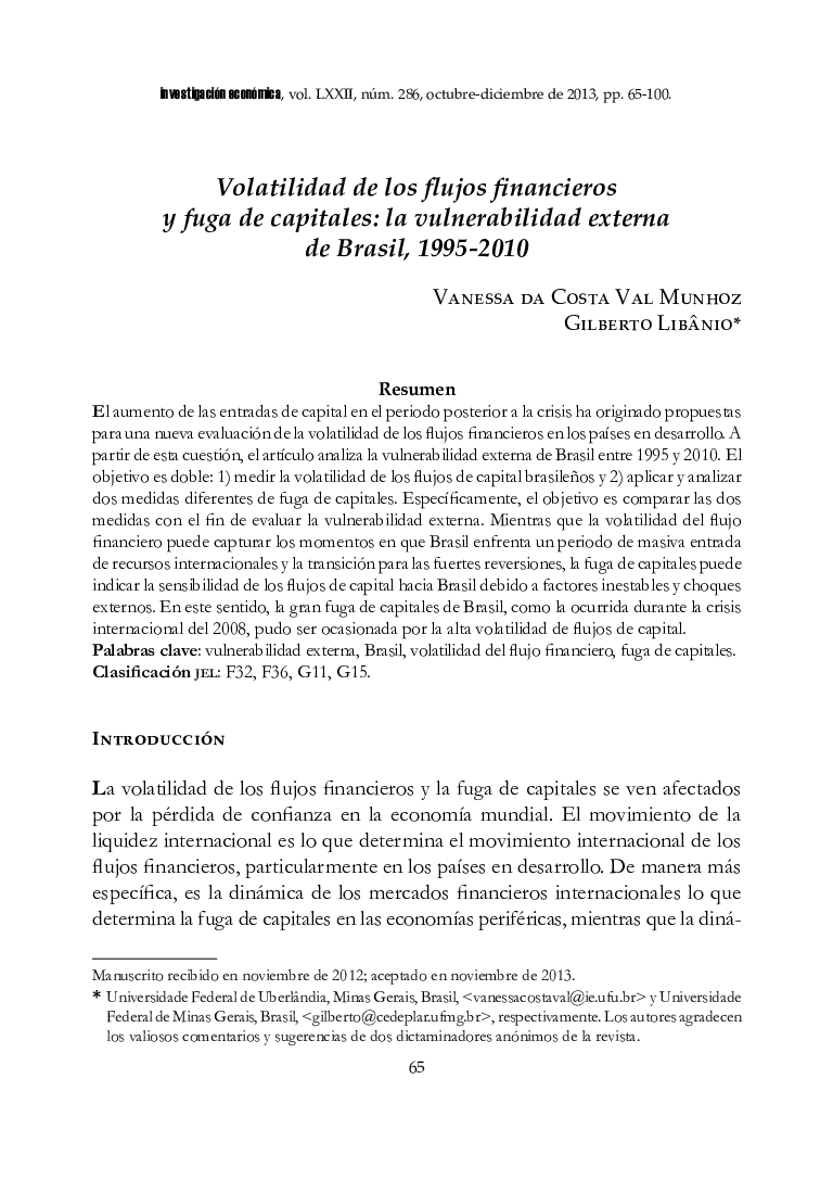 نوسانات جریان های مالی و خروج سرمایه: آسیب پذیری خارجی برزیل، 1995-2010 