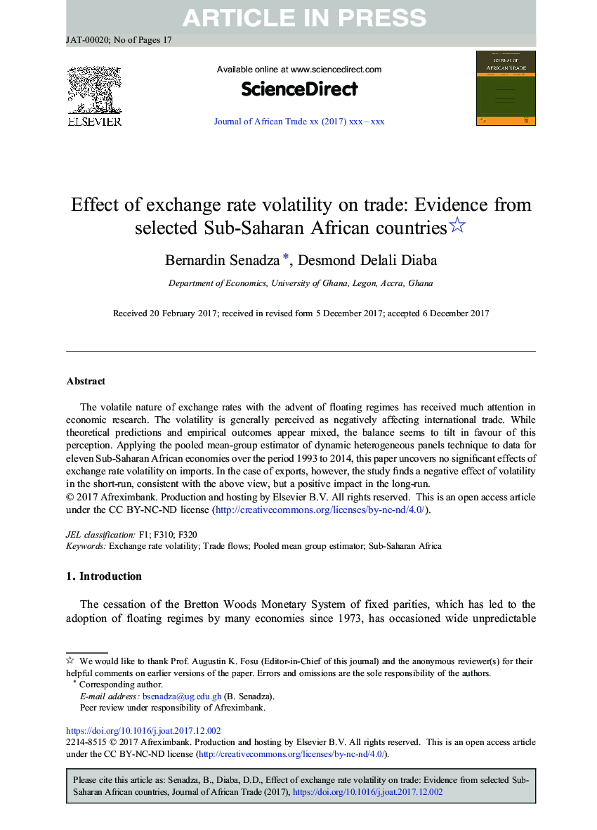 Effect of exchange rate volatility on trade in Sub-Saharan Africa
