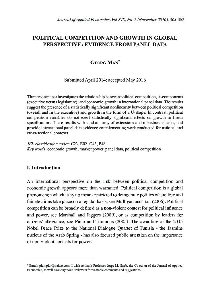 رقابت سیاسی و رشد در چشم انداز جهانی: شواهد از داده های پانل 
