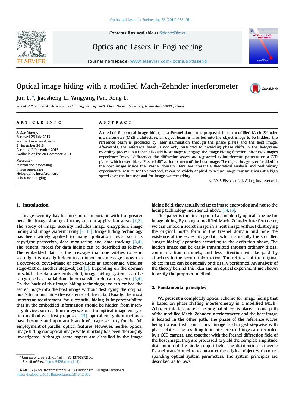 Optical image hiding with a modified Mach–Zehnder interferometer