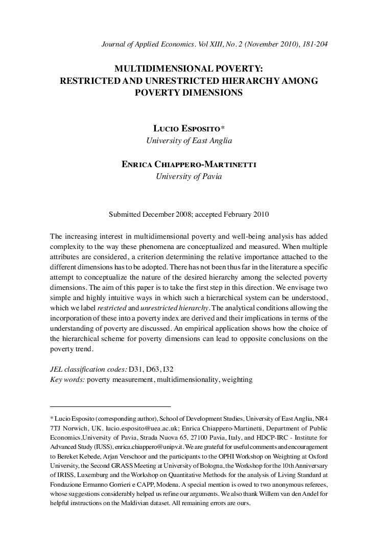 MULTIDIMENSIONAL POVERTY: RESTRICTED AND UNRESTRICTED HIERARCHY AMONG POVERTY DIMENSIONS