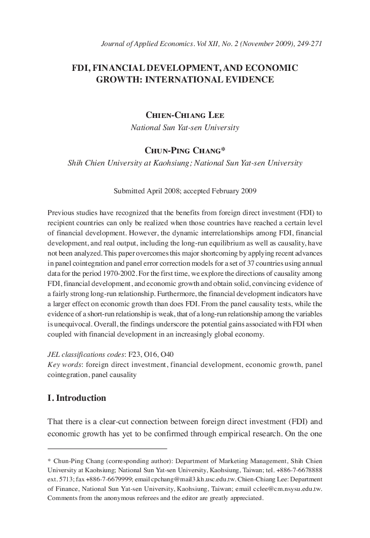 FDI, financial development, and economic growth: international evidence