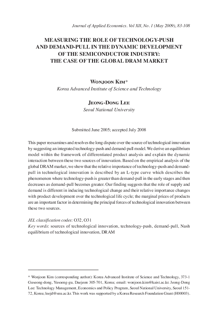 Measuring the role of technology-push and demand-pull in the dynamic development of the semiconductor industry: The case of the global DRAM market