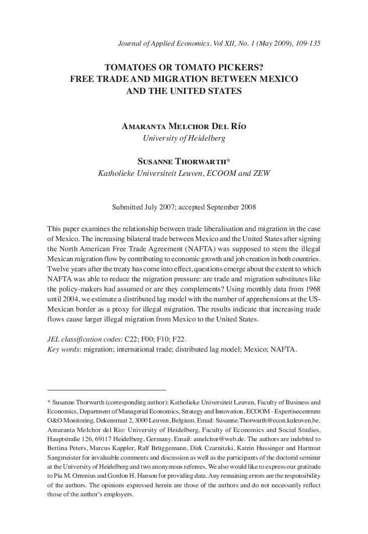 Tomatoes or tomato pickers? Free trade and migration between Mexico and the United States