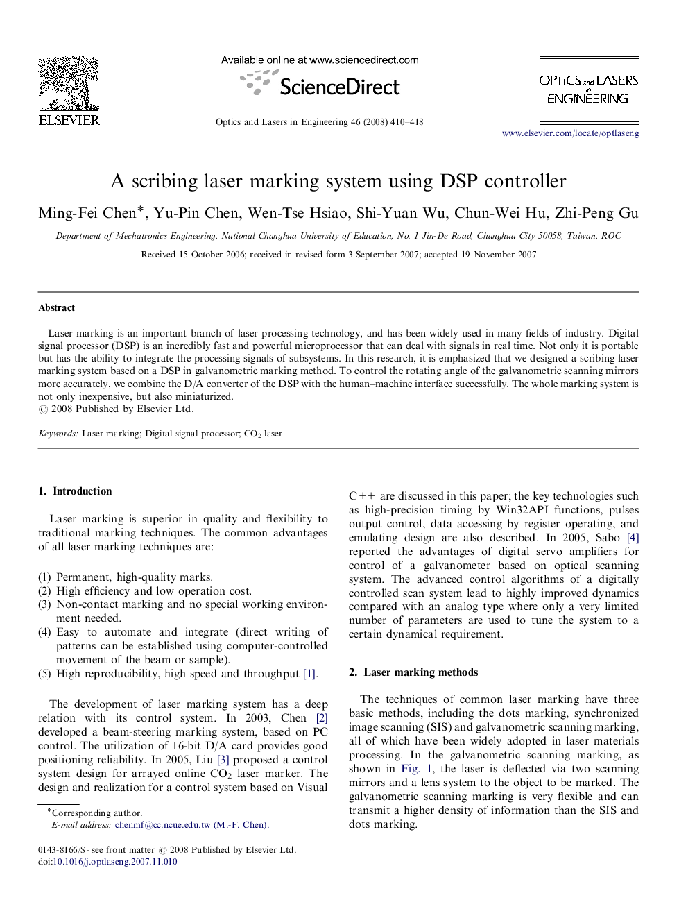 A scribing laser marking system using DSP controller