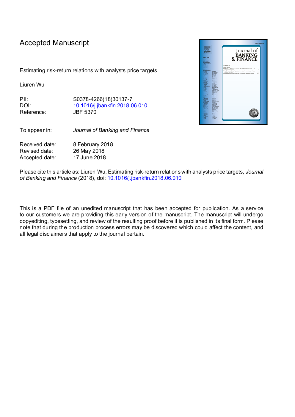 Estimating risk-return relations with analysts price targets