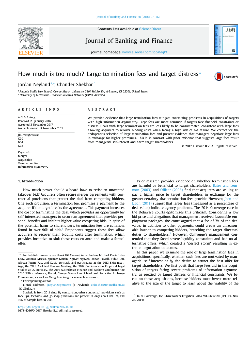 How much is too much? Large termination fees and target distress