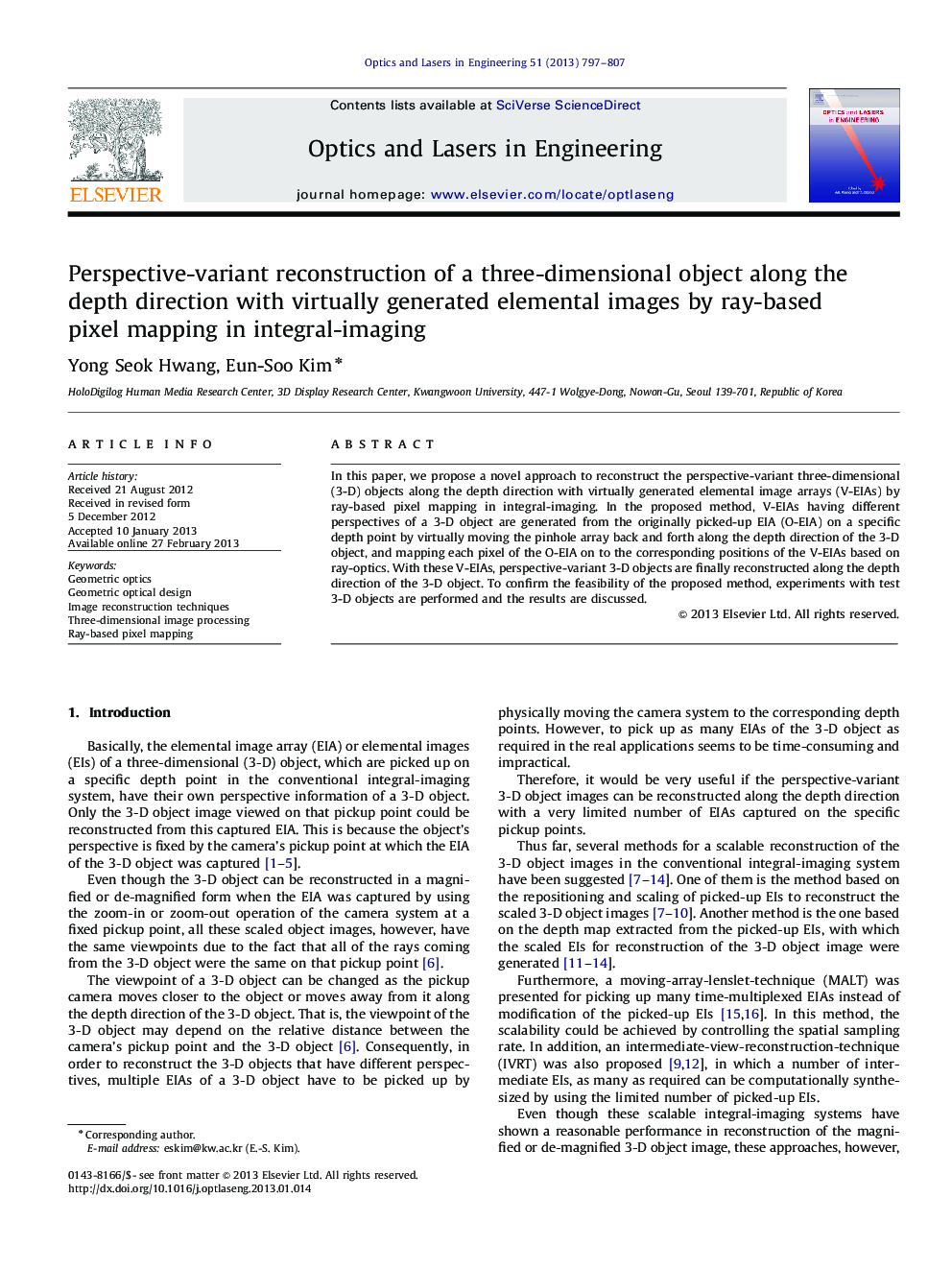 Perspective-variant reconstruction of a three-dimensional object along the depth direction with virtually generated elemental images by ray-based pixel mapping in integral-imaging