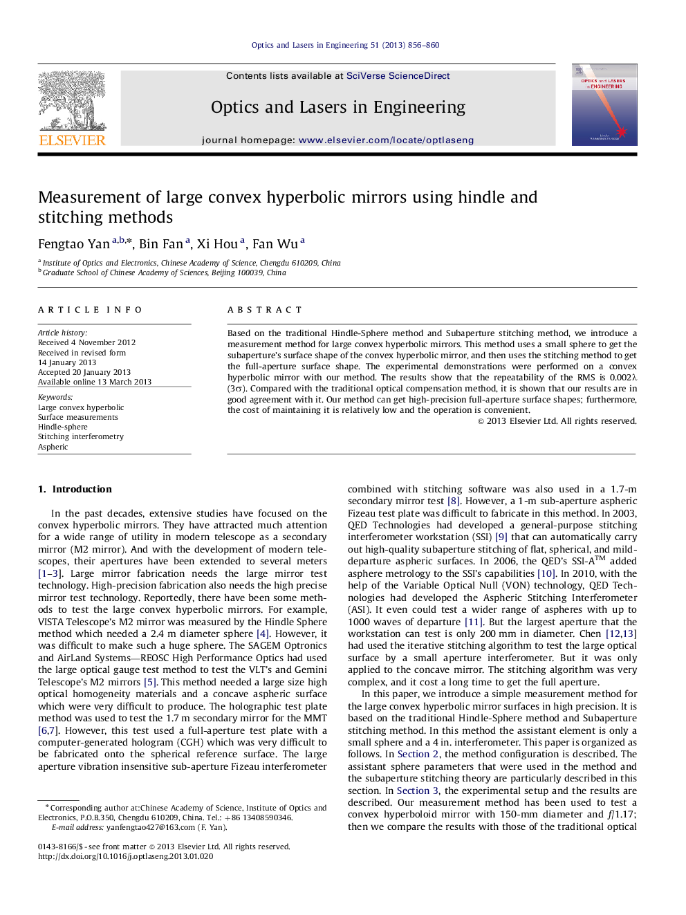 Measurement of large convex hyperbolic mirrors using hindle and stitching methods