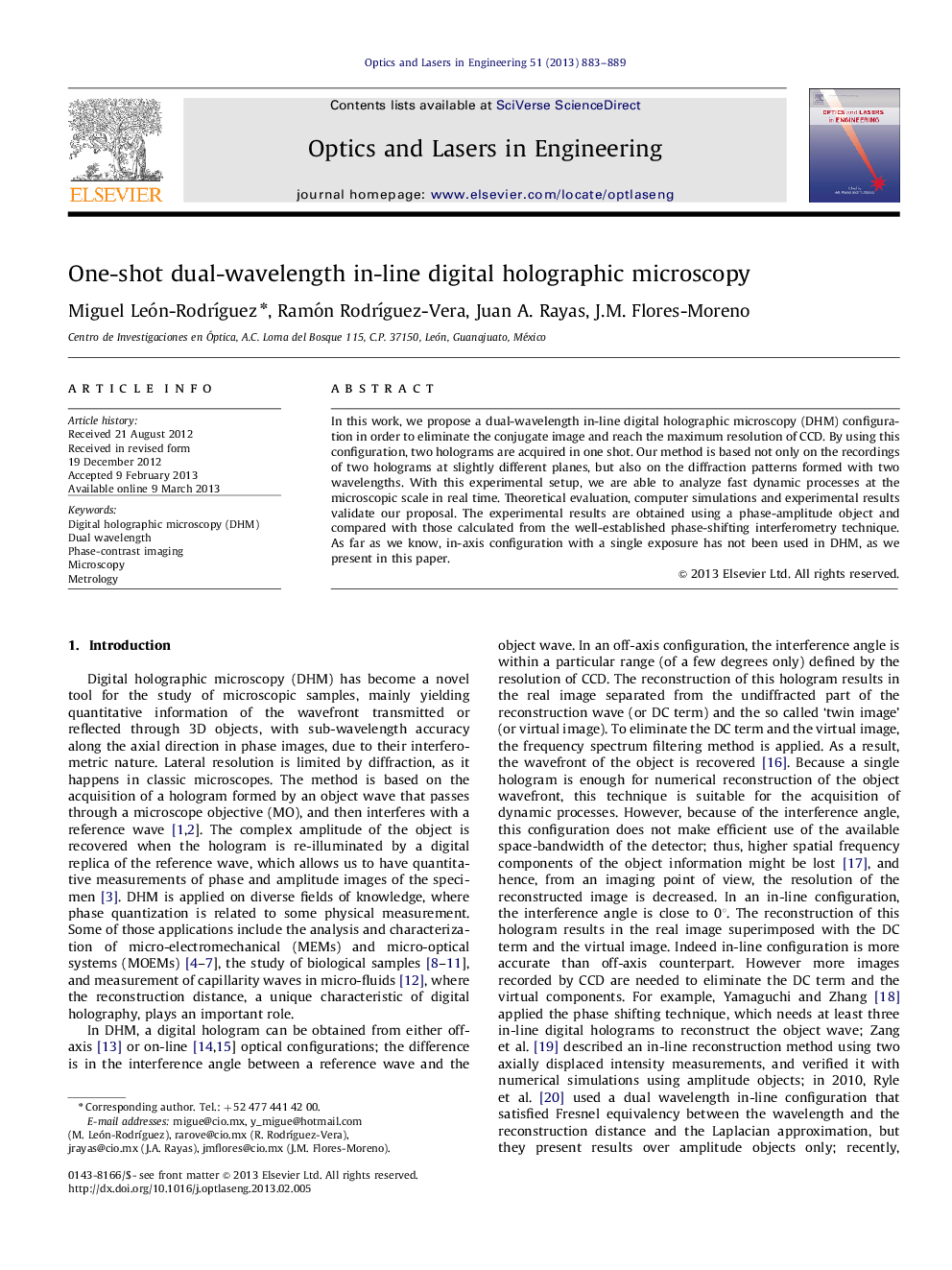 One-shot dual-wavelength in-line digital holographic microscopy