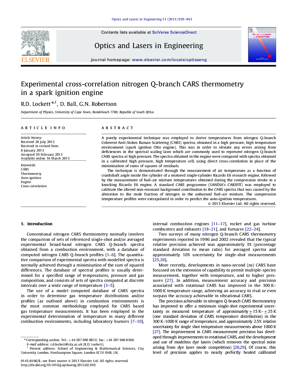 Experimental cross-correlation nitrogen Q-branch CARS thermometry in a spark ignition engine