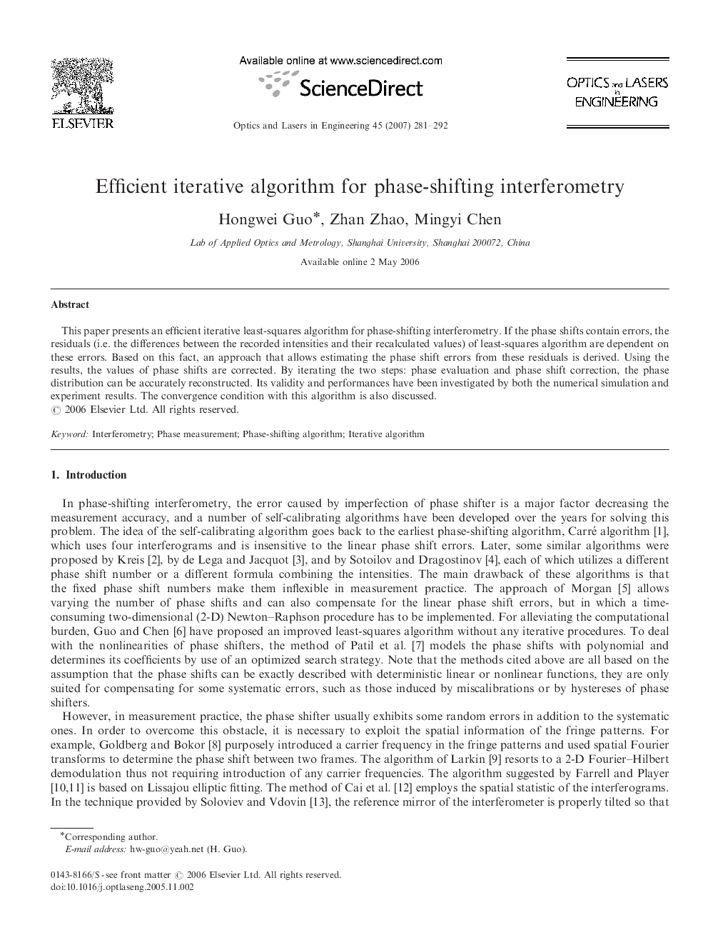 Efficient iterative algorithm for phase-shifting interferometry