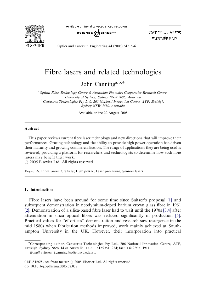 Fibre lasers and related technologies