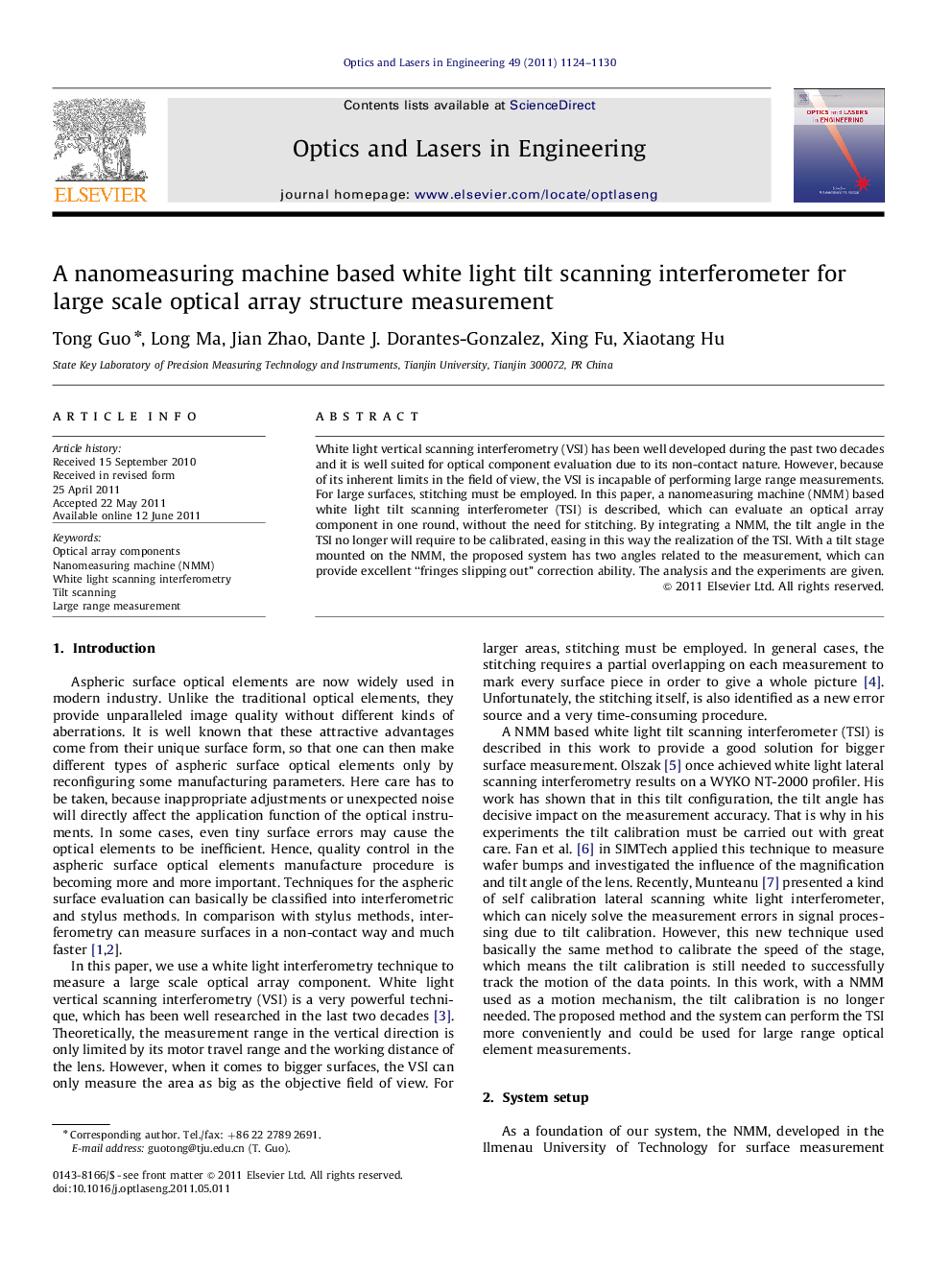 A nanomeasuring machine based white light tilt scanning interferometer for large scale optical array structure measurement