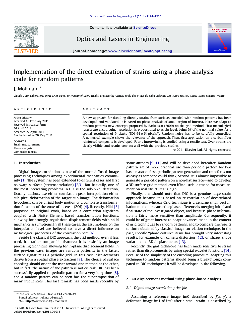 Implementation of the direct evaluation of strains using a phase analysis code for random patterns