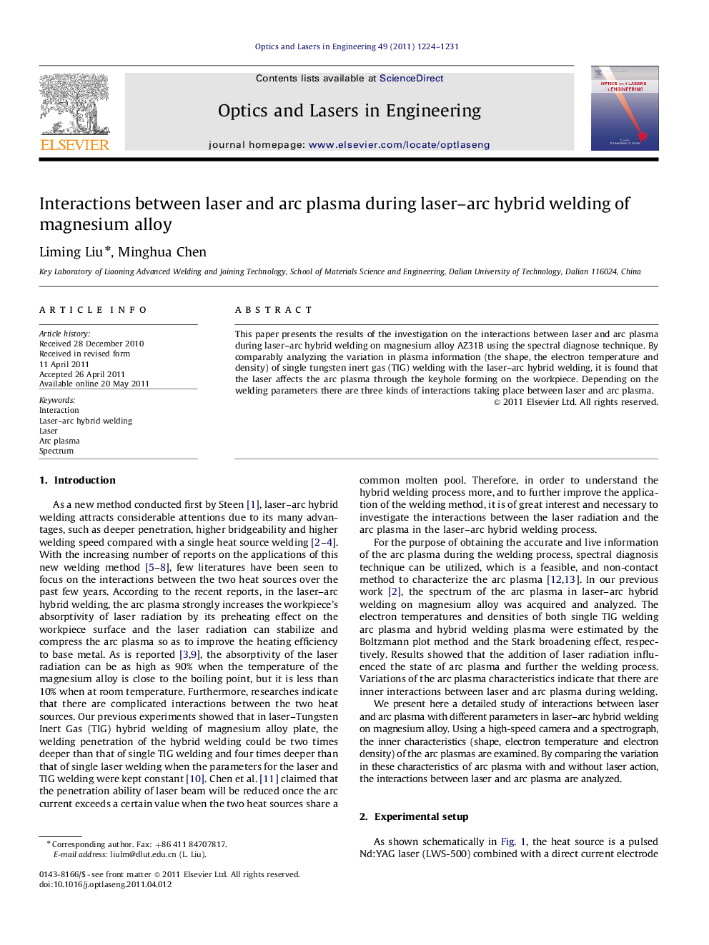 Interactions between laser and arc plasma during laser–arc hybrid welding of magnesium alloy