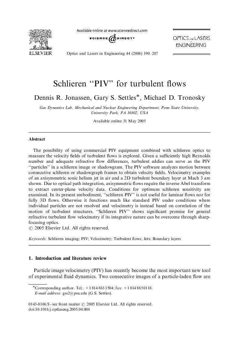 Schlieren “PIV” for turbulent flows