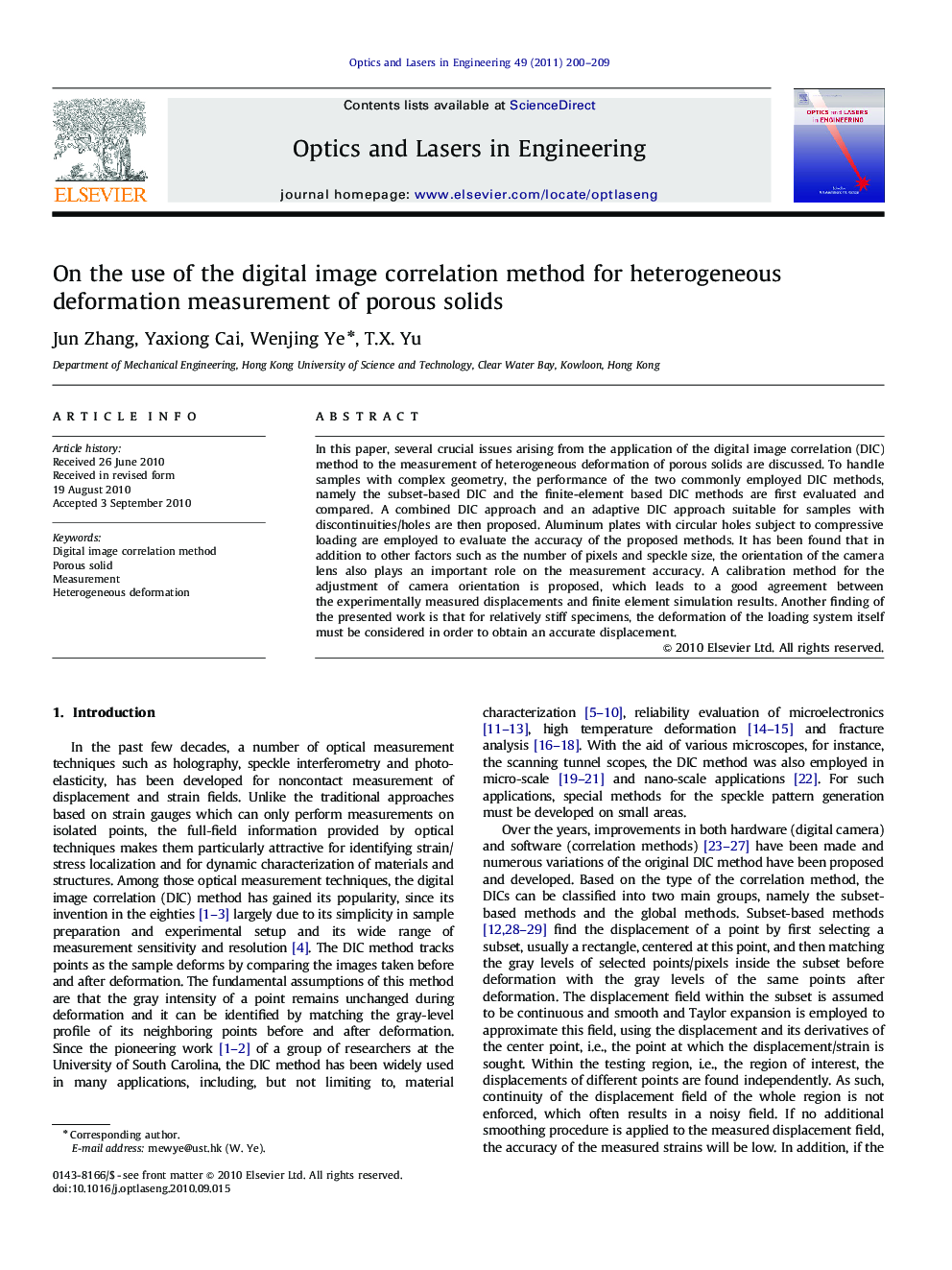On the use of the digital image correlation method for heterogeneous deformation measurement of porous solids