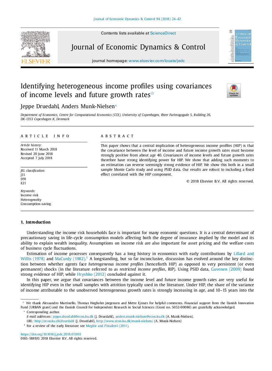 Identifying heterogeneous income profiles using covariances of income levels and future growth rates