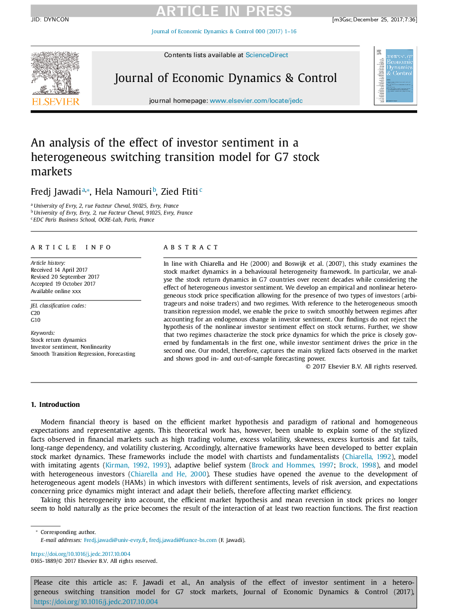 An analysis of the effect of investor sentiment in a heterogeneous switching transition model for G7 stock markets