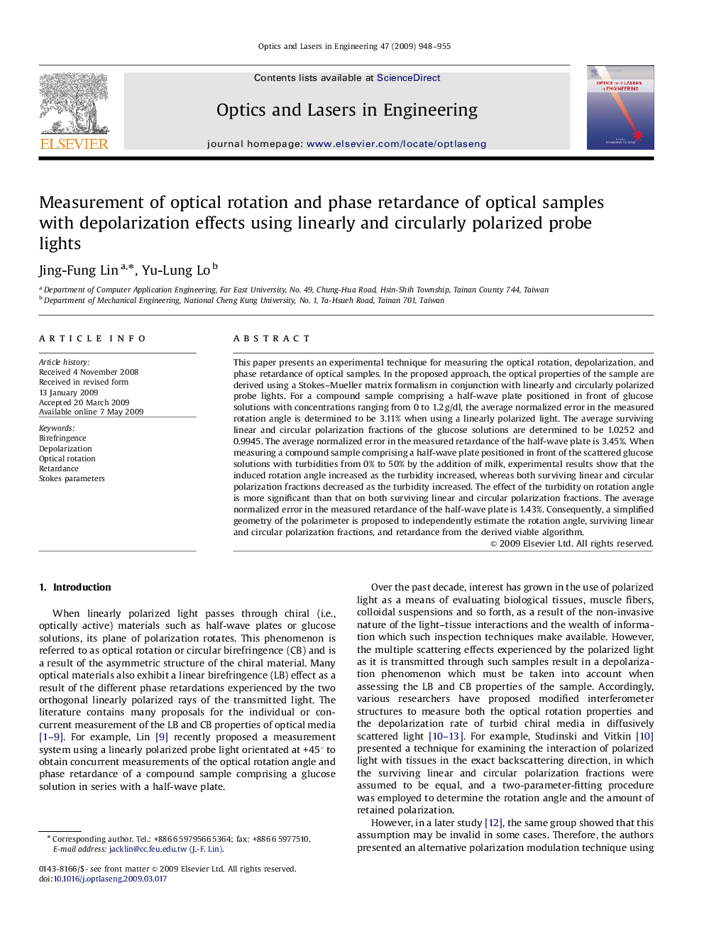 Measurement of optical rotation and phase retardance of optical samples with depolarization effects using linearly and circularly polarized probe lights