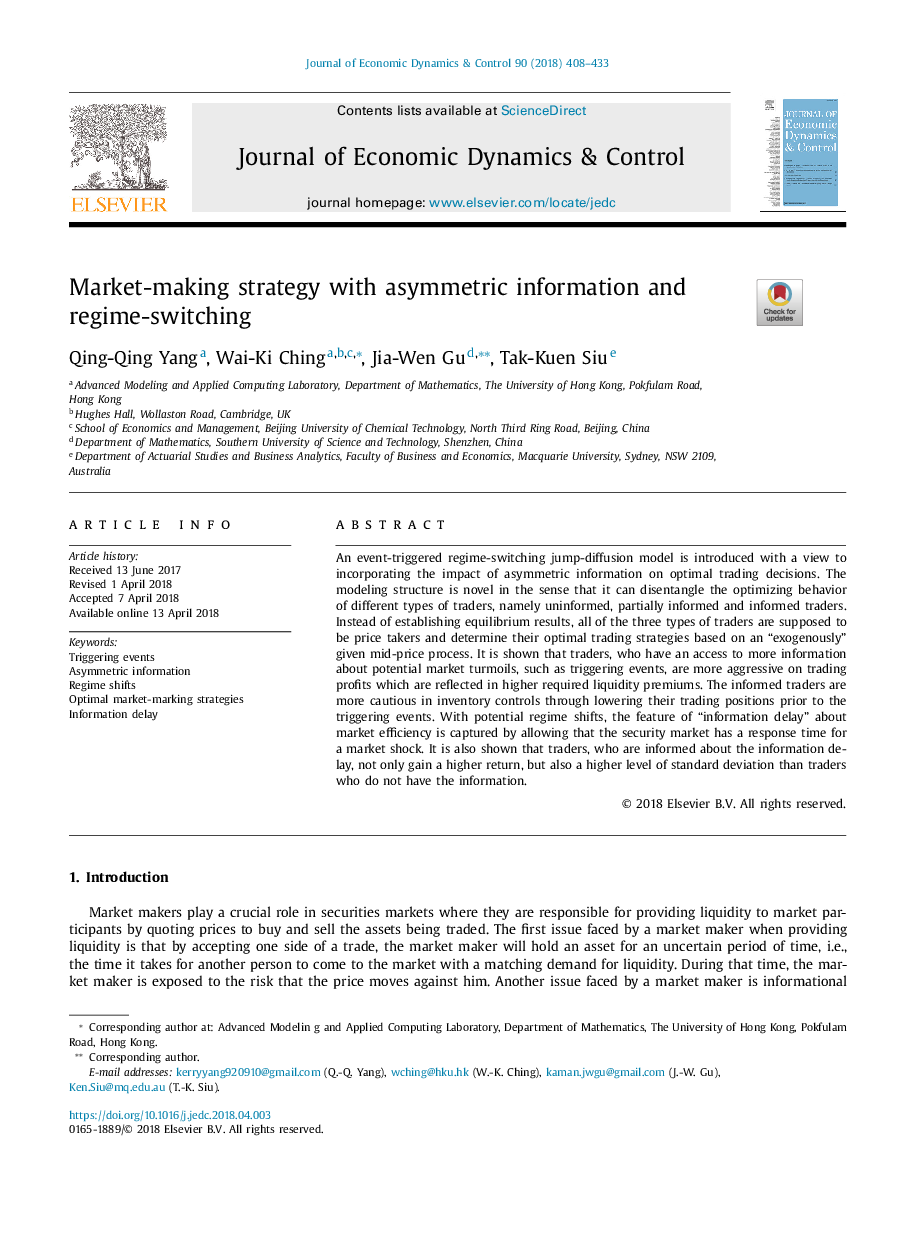 Market-making strategy with asymmetric information and regime-switching