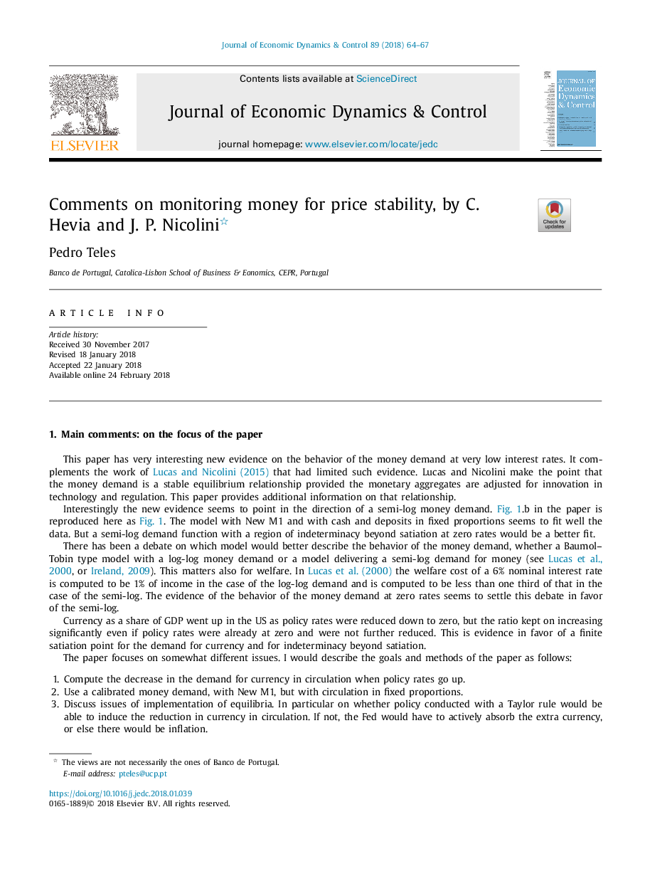 Comments on monitoring money for price stability, by C. Hevia and J. P. Nicolini